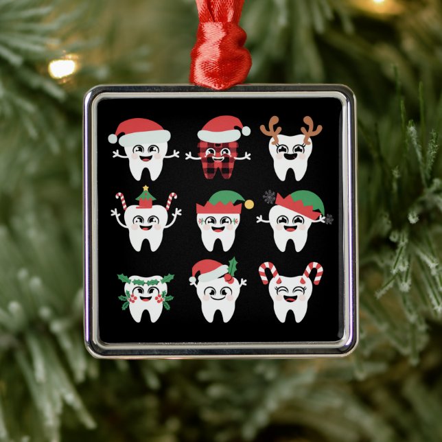 Funny Dental Christmas Teeth Cute Xmas Dentist  Metal Ornament (Tree)