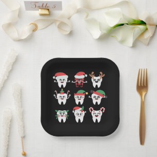 Funny Dental Christmas Teeth Cute Xmas Dentist  Paper Plates