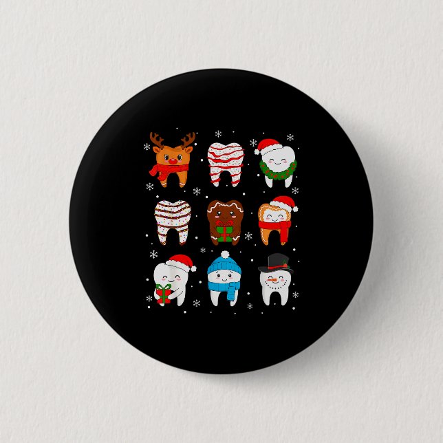 Funny Dental Christmas Teeth Cute Xmas Dentist Squ Button (Front)