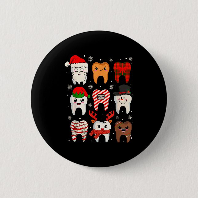 Funny Dental Christmas Teeth Cute Xmas Dentist Squ Button (Front)