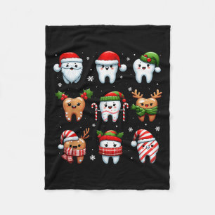 Funny Dental Christmas Teeth Cute Xmas Dentist Squ Fleece Blanket
