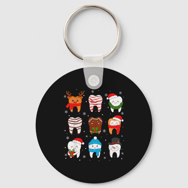 Funny Dental Christmas Teeth Cute Xmas Dentist Squ Keychain (Front)