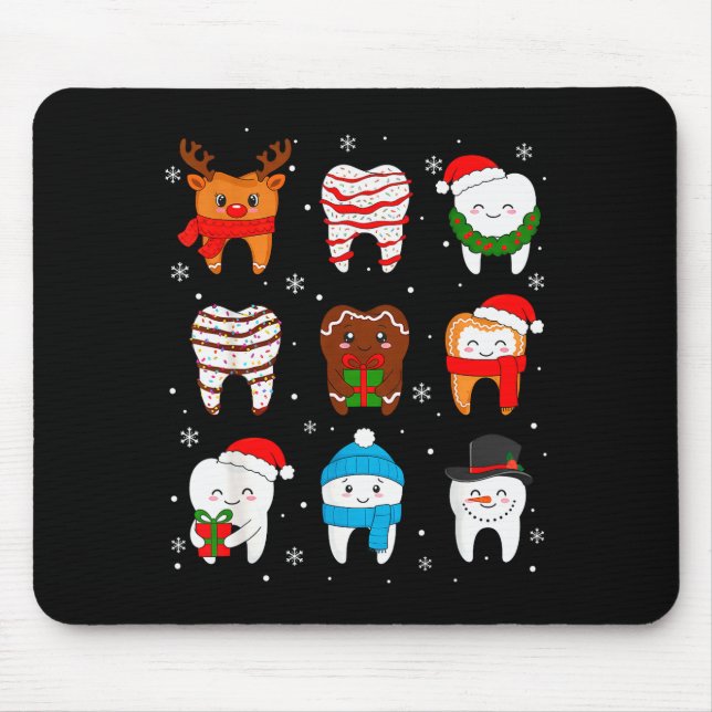 Funny Dental Christmas Teeth Cute Xmas Dentist Squ Mouse Pad (Front)