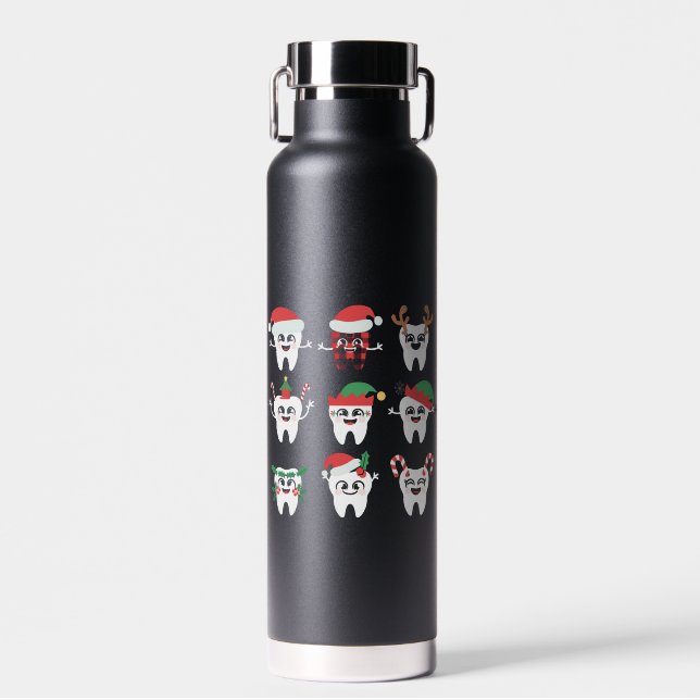 Funny Dental Christmas Teeth Cute Xmas Dentist  Water Bottle (Front)
