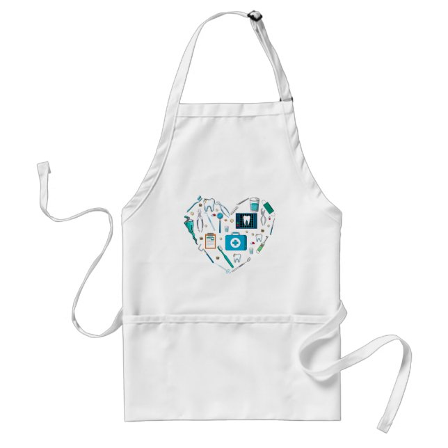 Funny Dental Dentist Tool Heart Adult Apron (Front)