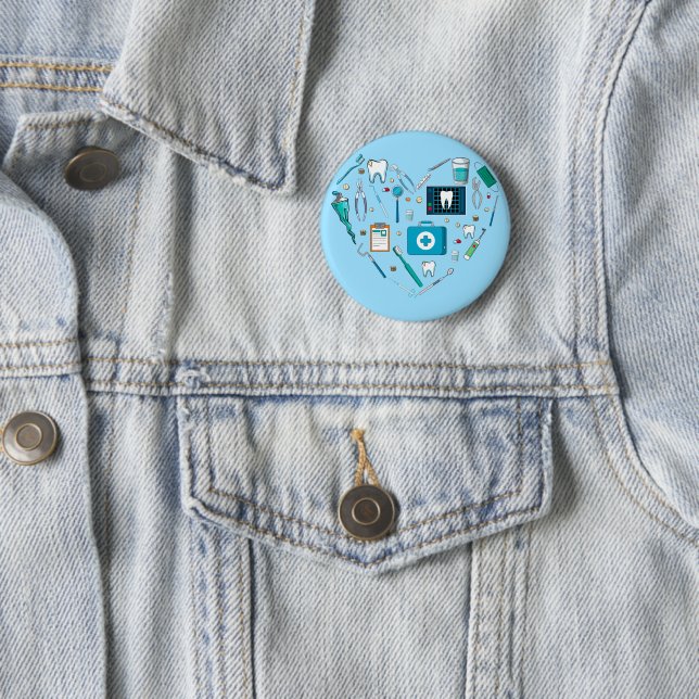 Funny Dental Dentist Tool Heart Button (In Situ)