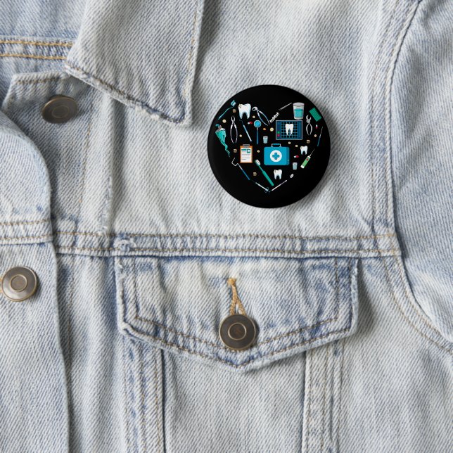 Funny Dental Dentist Tool Heart Button (In Situ)