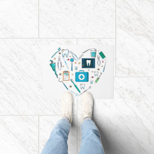 Funny Dental Dentist Tool Heart Doormat