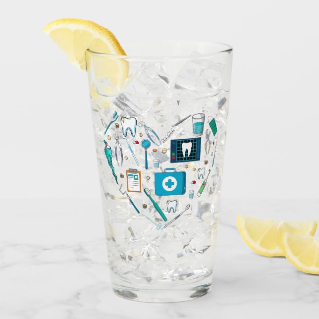 Funny Dental Dentist Tool Heart Glass (Front Ice)