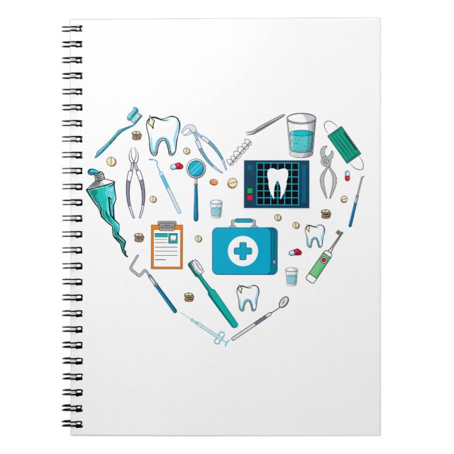 Funny Dental Dentist Tool Heart Notebook (Front)
