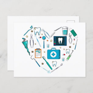 Funny Dental Dentist Tool Heart Postcard