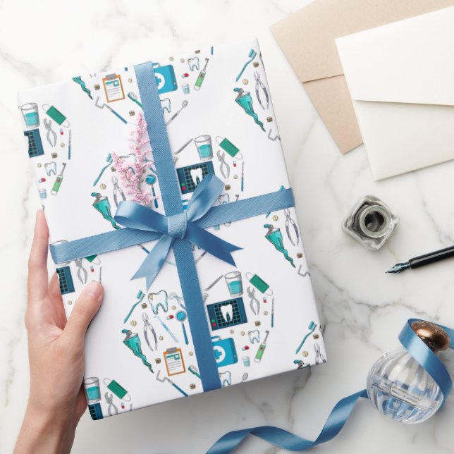 Funny Dental Dentist Tool Heart Wrapping Paper (Gifting)