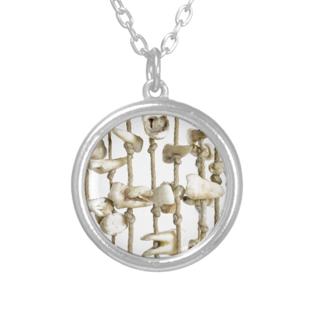 Funny Dental Photography Extracted Teeth Dentist Silver Plated Necklace (Front)