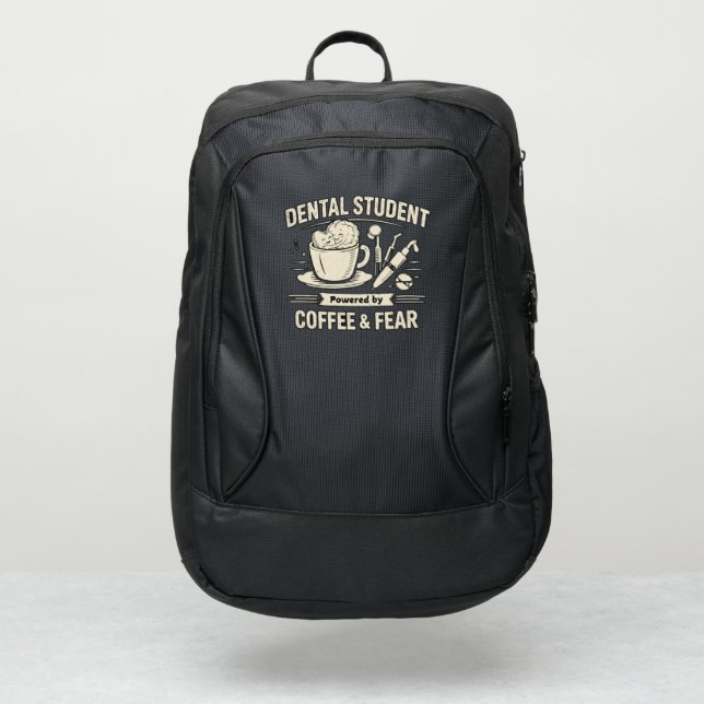 Funny Dental Student | Powered by Fear & Caffeine  Port Authority® Backpack (Front)
