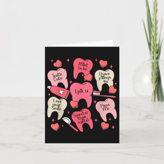 Funny Dental Valentines Day Cute Teeth Hugging Hea Card (Front)