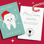 Funny Dentist Dental Merry Christmas Holiday Card<br><div class="desc">Celebrate the season in style with our "Here Comes Santa Floss" Holiday Card! This unique card is designed for dental clinics like yours to share a festive greeting with your valued patients. The front of this card features a whimsical tooth wearing a Santa hat and proudly holding a strand of...</div>