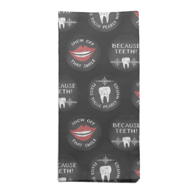 Funny Dentist Pattern - Cute Dental Hygienist Cloth Napkin (Folded)