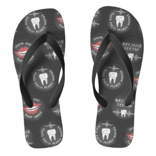 Funny Dentist Pattern - Cute Dental Hygienist Flip Flops