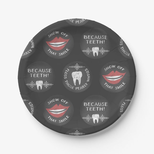 Funny Dentist Pattern - Cute Dental Hygienist Paper Plates (Front)