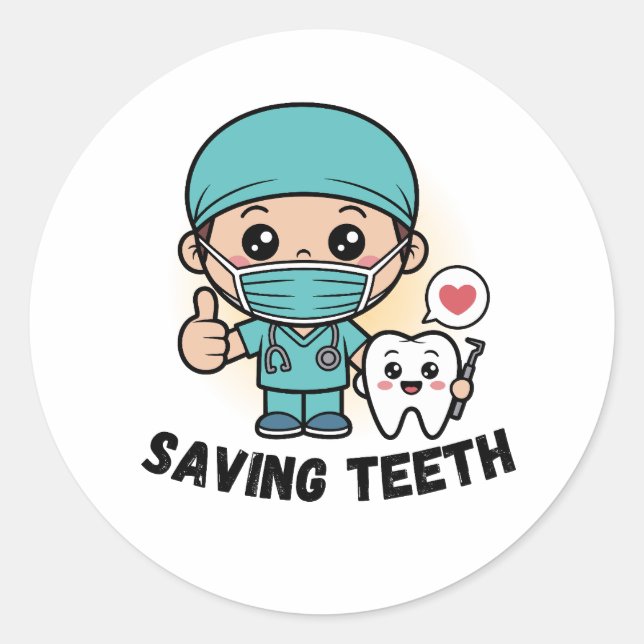 FUNNY DENTIST  :SAVING TEETH STICKER (Front)