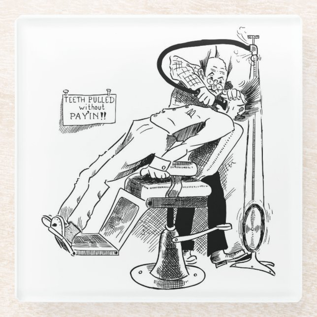 Funny Dentist Sketch Glass Coaster (Front)