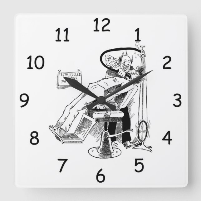 Funny Dentist Sketch Square Wall Clock (Front)