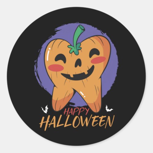 Funny Dentist Tooth Pumpkin Halloween Classic Round Sticker