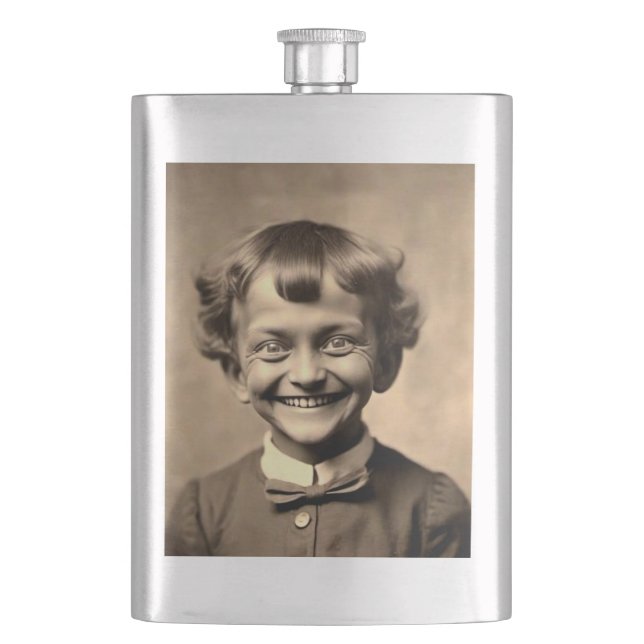 Funny Deranged Smiling Kid Flask (Front)