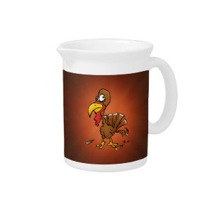 Funny Derp Turkey Cartoon Beverage Pitcher