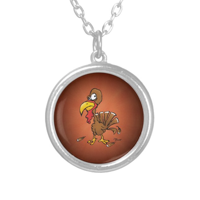 Funny Derp Turkey Cartoon Silver Plated Necklace (Front)