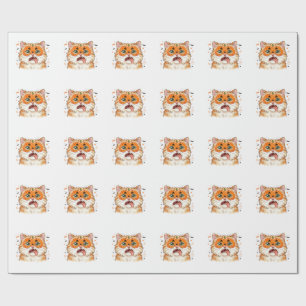 Funny Derpy Halloween Cat with Pumpkin Face Paint Wrapping Paper