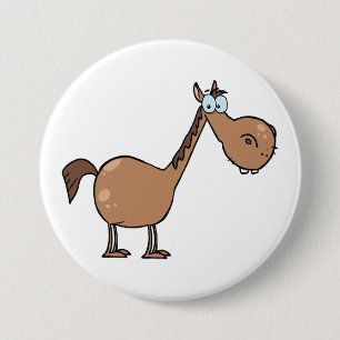 Funny Derpy Horse Silly Brown Stallion Button