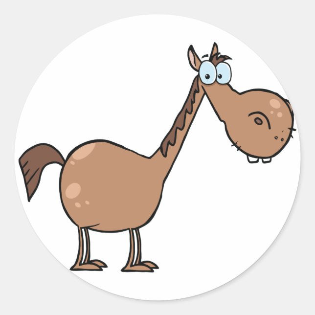 Funny Derpy Horse Silly Brown Stallion Classic Round Sticker (Front)