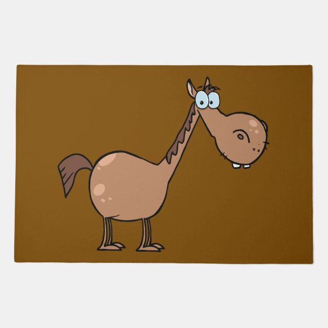 Funny Derpy Horse Silly Brown Stallion Doormat (Front)