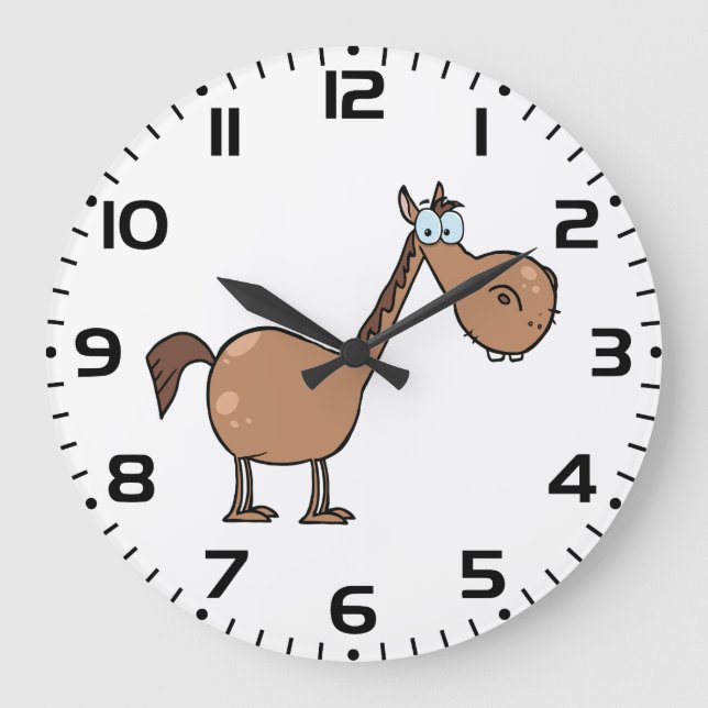 Funny Derpy Horse Silly Brown Stallion Large Clock (Front)