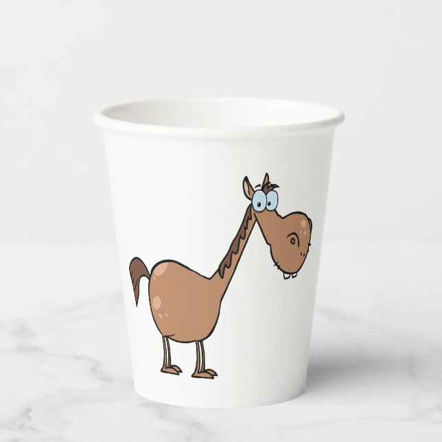 Funny Derpy Horse Silly Brown Stallion Paper Cups (Front)
