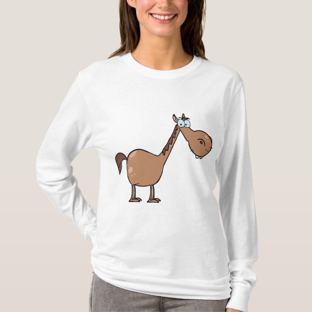Funny Derpy Horse Silly Brown Stallion T-Shirt (Front)
