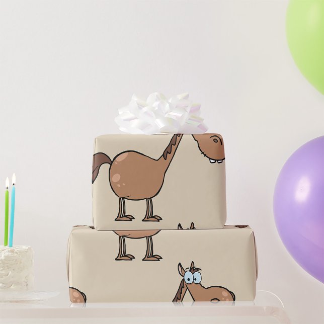 Funny Derpy Horse Silly Brown Stallion Wrapping Paper (Creator Uploaded)