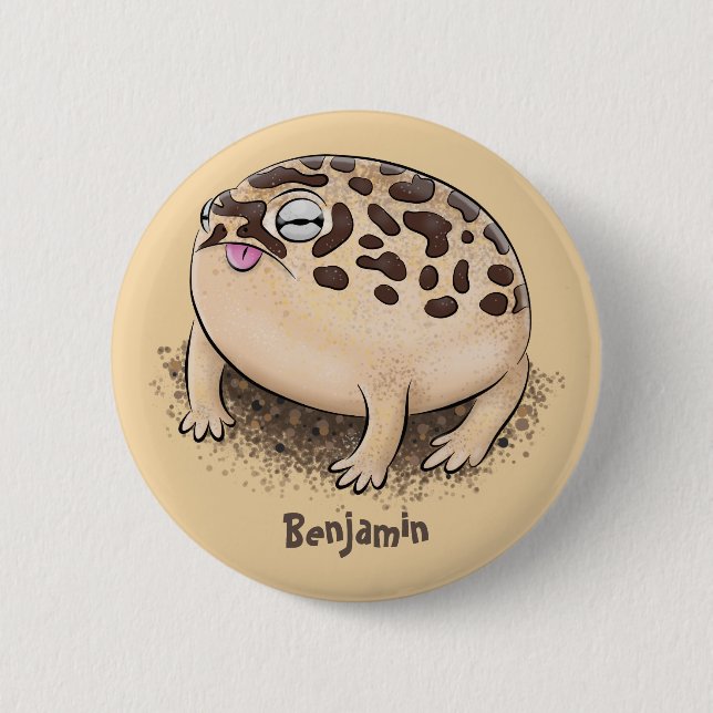 Funny desert rain frog cartoon illustration button (Front)