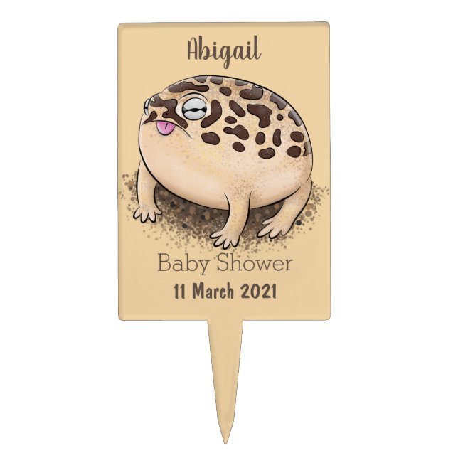 Funny desert rain frog cartoon illustration cake topper (Front)