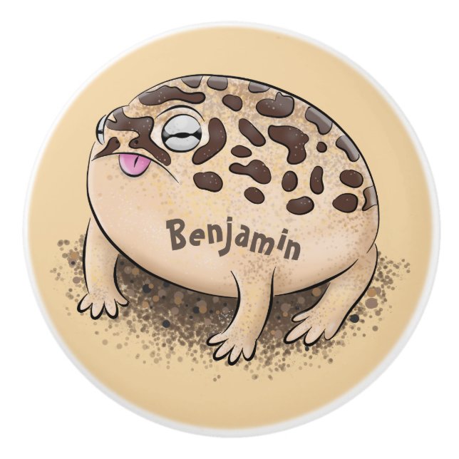 Funny desert rain frog cartoon illustration ceramic knob (Front)