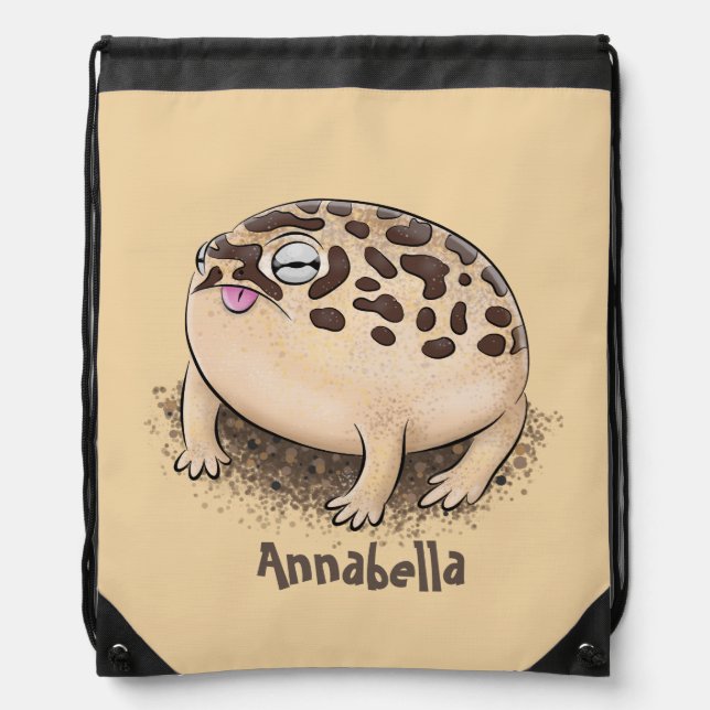 Funny desert rain frog cartoon illustration drawstring bag (Front)