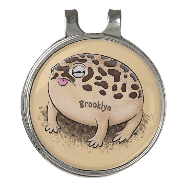 Funny desert rain frog cartoon illustration  golf hat clip (Front)