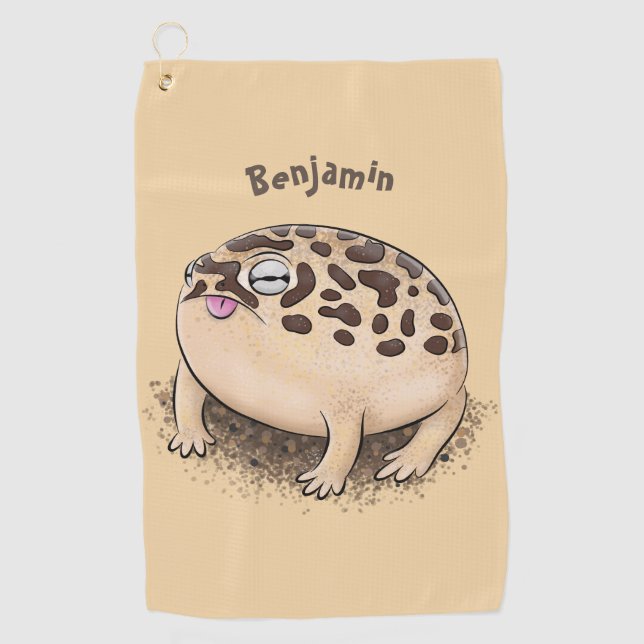 Funny desert rain frog cartoon illustration golf towel (Front)
