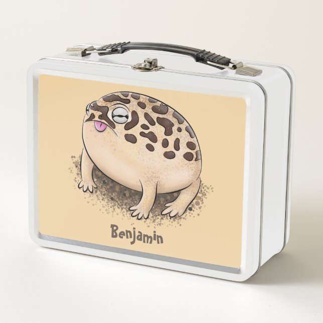 Funny desert rain frog cartoon illustration metal lunch box (Front)