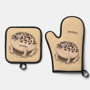 Funny desert rain frog cartoon illustration oven mitt & pot holder set