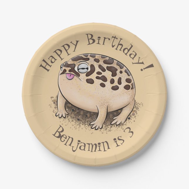 Funny desert rain frog cartoon illustration paper plates (Front)