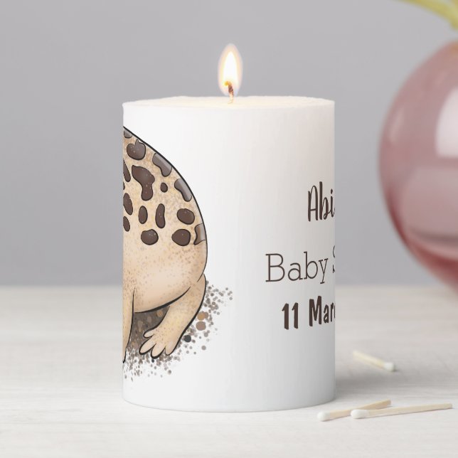 Funny desert rain frog cartoon illustration pillar candle (In Situ)