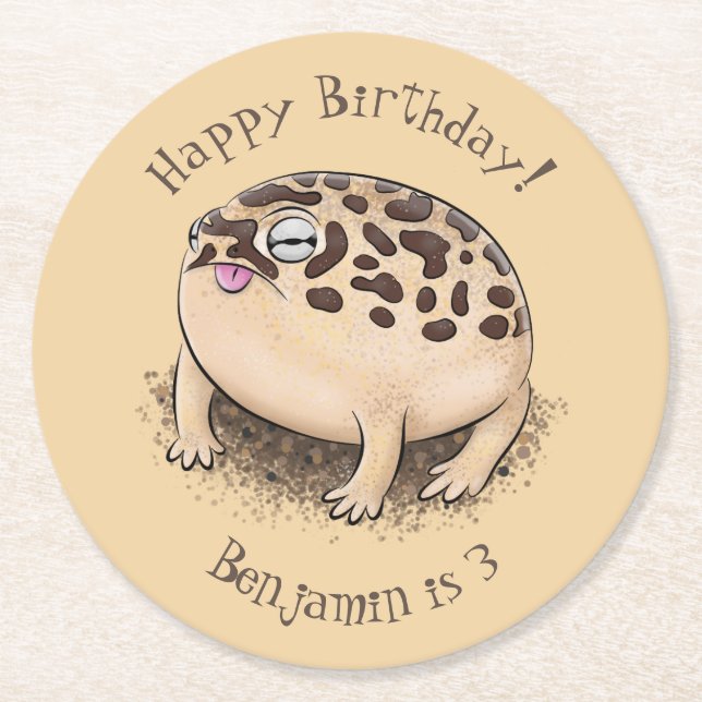 Funny desert rain frog cartoon illustration round paper coaster (Front)