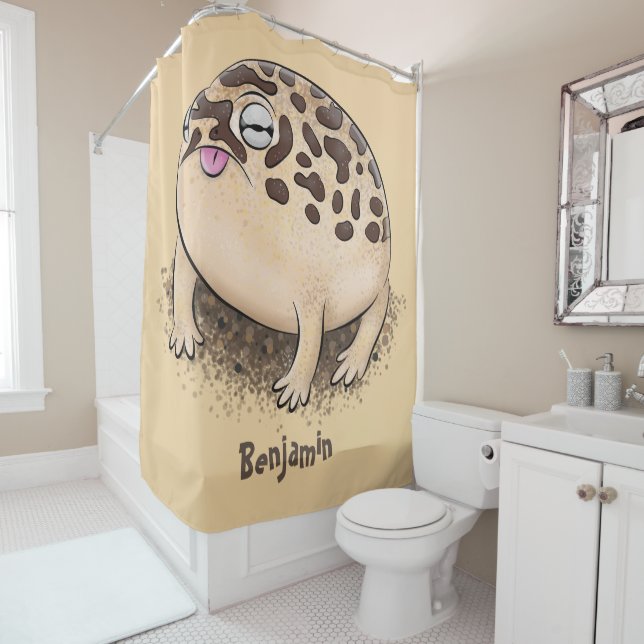 Funny desert rain frog cartoon illustration shower curtain (In Situ)